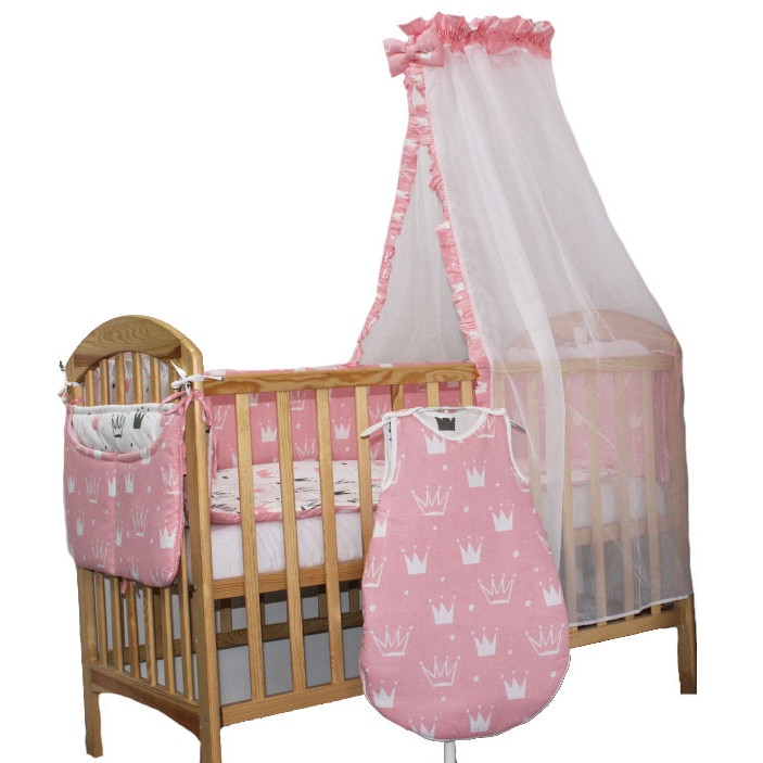 Lenjerie cu baldachin, 8 piese, Princess roz, 120 x 60 cm
