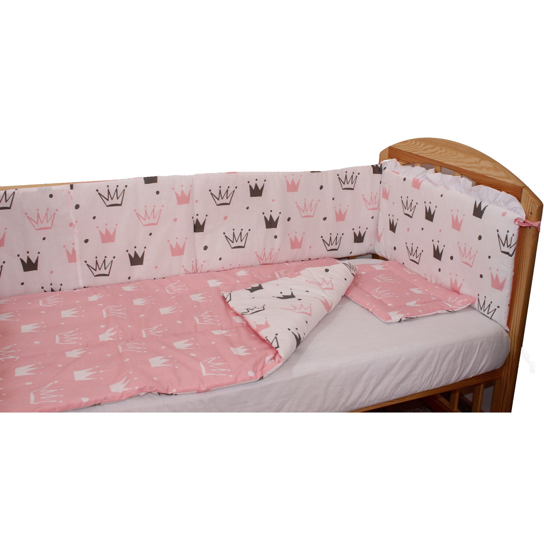 Lenjerie 4 piese, 2 fete, coronite Princess roz, 120 x 60 cm