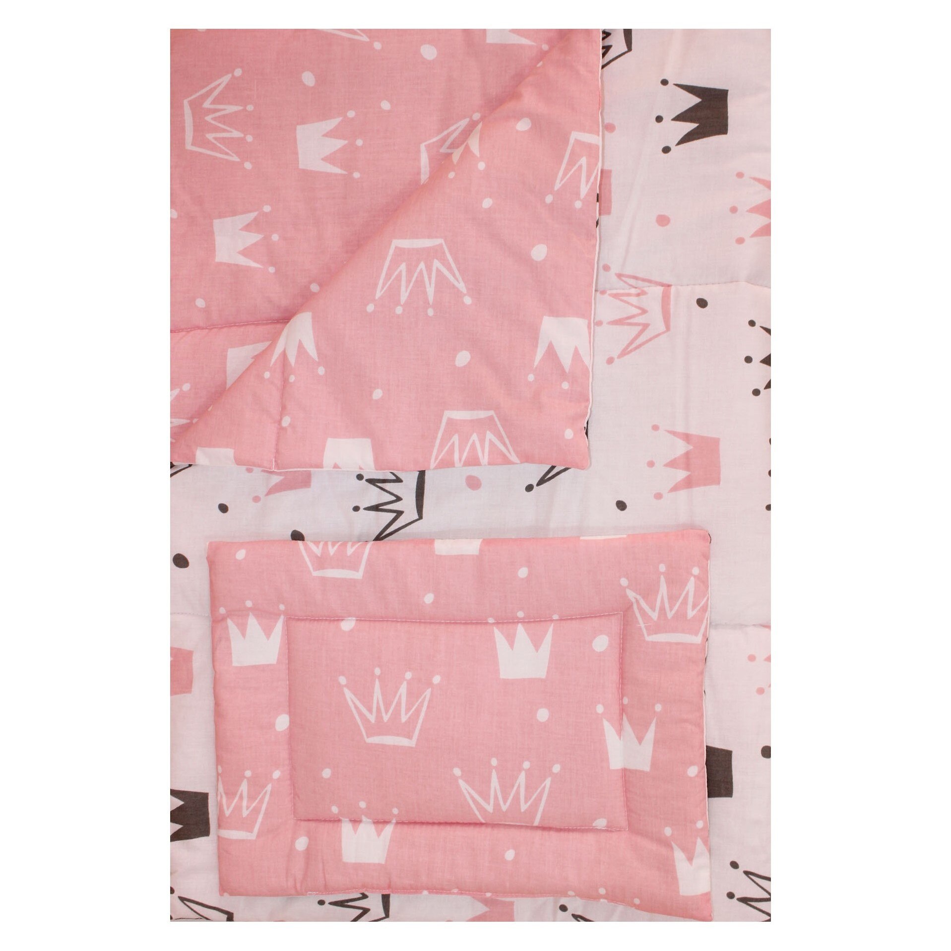 Lenjerie 2 piese, 2 fete, coronite Princess roz, 120 x 60 cm