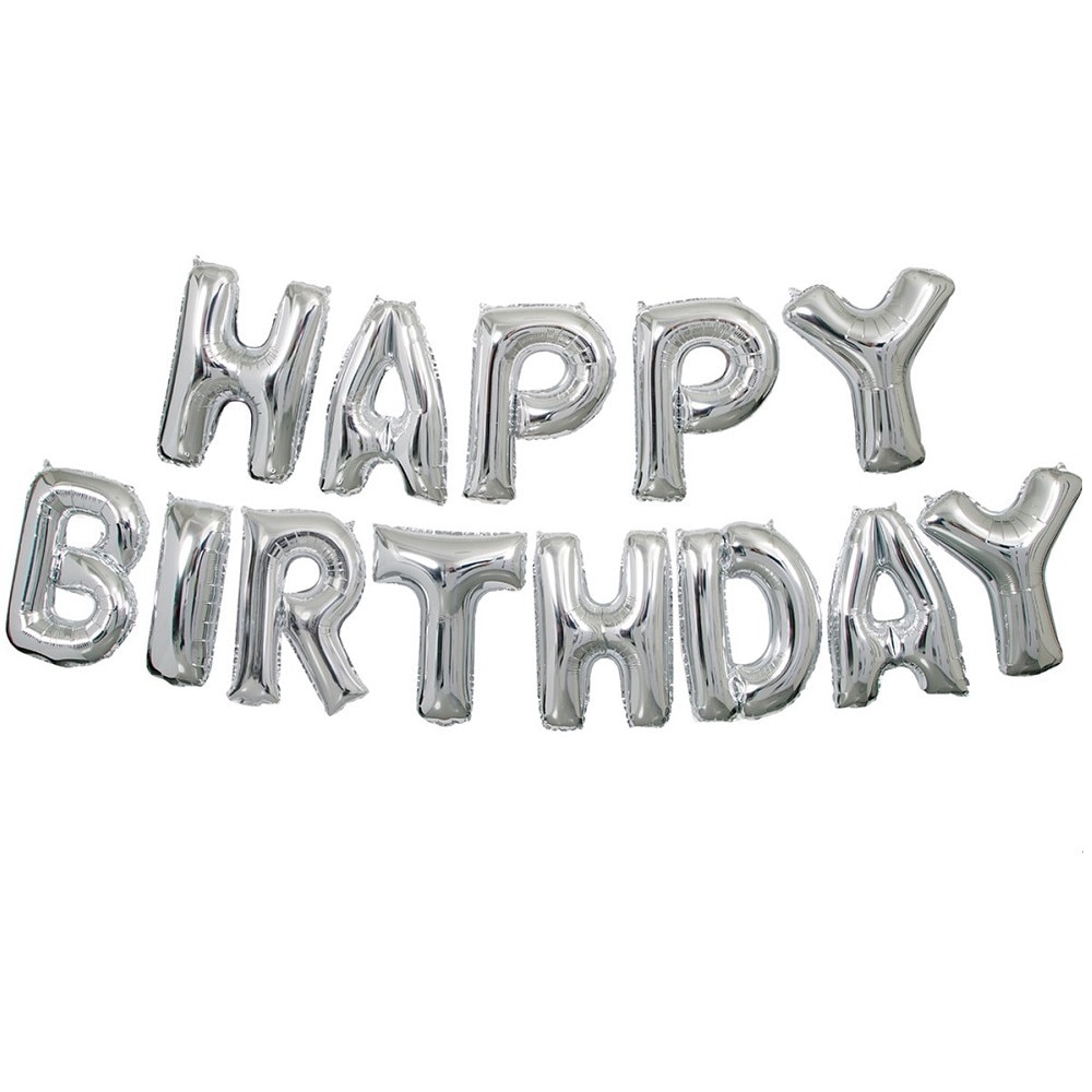 Set baloane folie Happy Birthday argintiu 45 Cm
