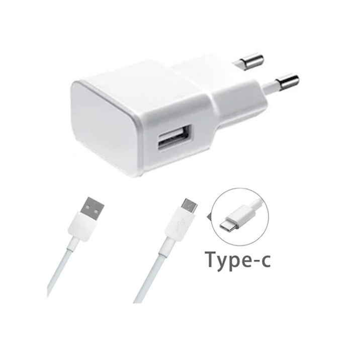 1 Tech hálózati töltő, TSE-USB Type-C, 5V/2A, 220V, 1 x USB Type-C kábel, fehér