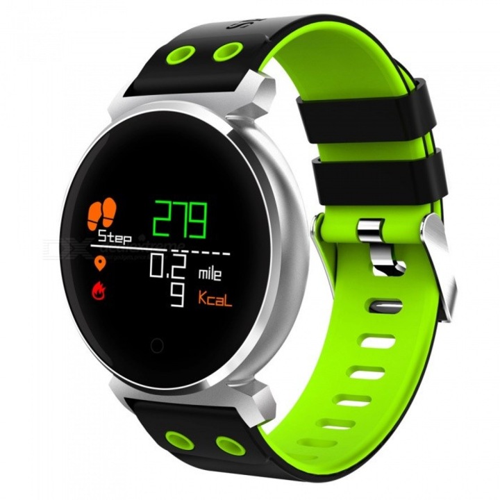 Ceas Smartwatch si Bratara Fitness Kinetic 2 2018 , Cu Monitorizare Puls ,Pasi , Calorii , Notificare Mesaje , IP68 Waterproof , Culoare : Negru-Verde