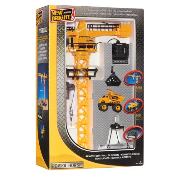 Mega Macara cu Telecomanda Mare , New Bright , Brat Articulat , Functie de Ridicare sau Coborare Materiale , Rotatie 360 Grade