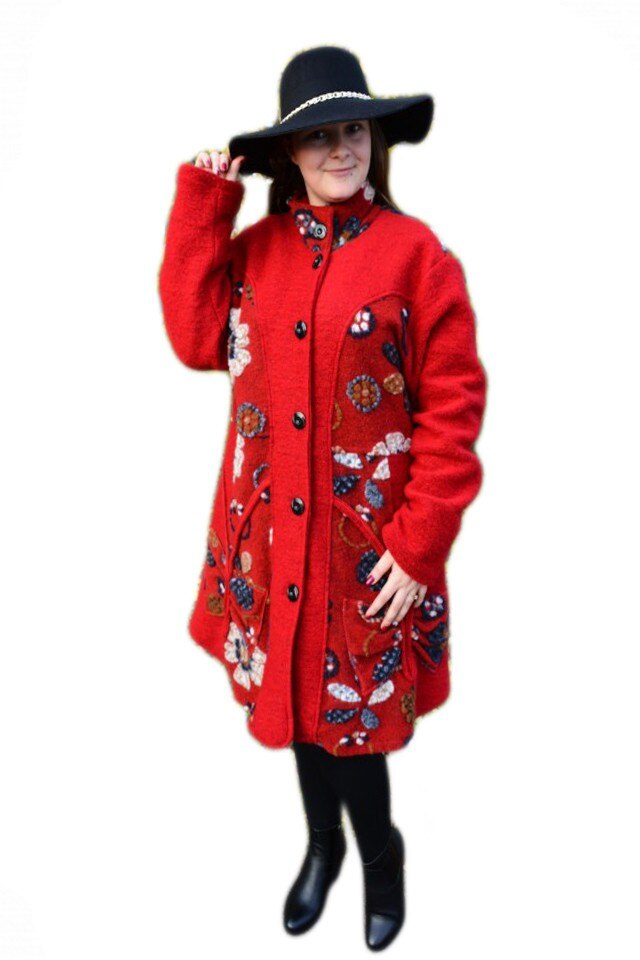 Jacheta moderna cu imprimeu floral in relief, D&J Exclusive, Rosu