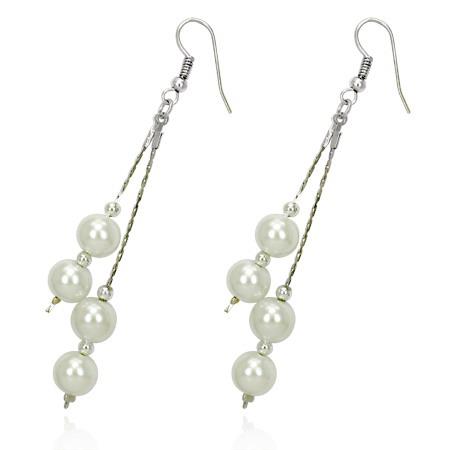 Cercei fantezie lungi cu margele albe - BeSpecial 2270, 7,5, Alb