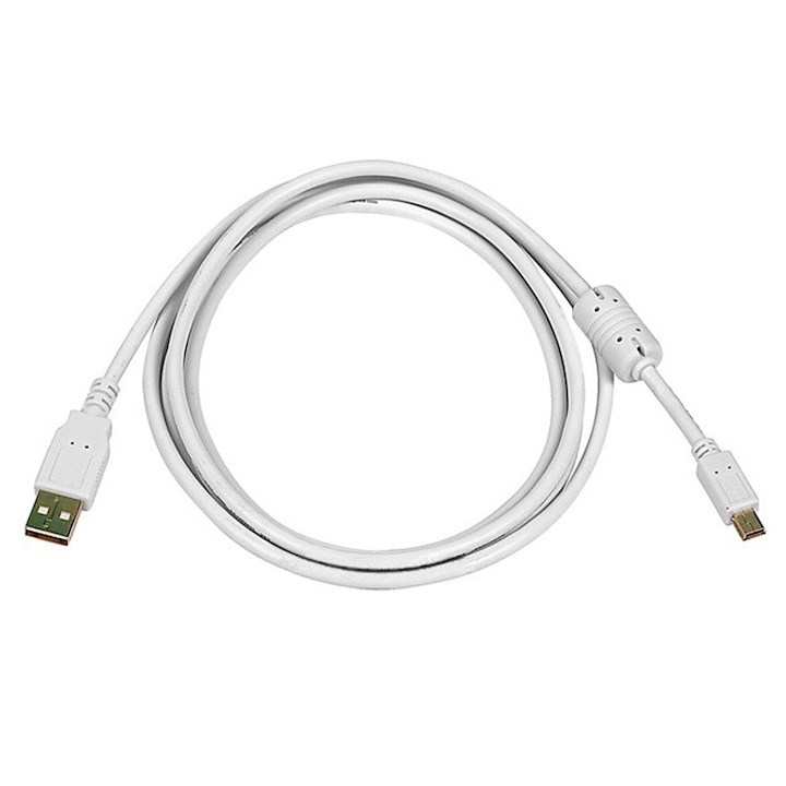 Cablu pentru imprimanta USB A - USB B, lungime 1.5 m, ecranat cu bobina de ferita antiparaziti, ambalaj individual, culoare alb