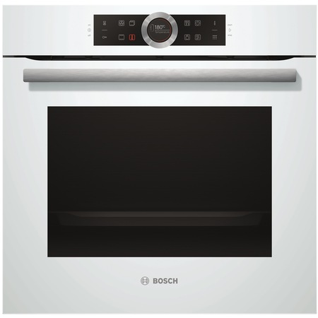 Cuptor incorporabil Bosch HBG6750W1, Electric, Multifunctional, 71 l, 13 Functii, 2200 W, Autocuratare pirolitica, Convectie 4D, Inel rotativ, Touch control, Display TFT, Alb