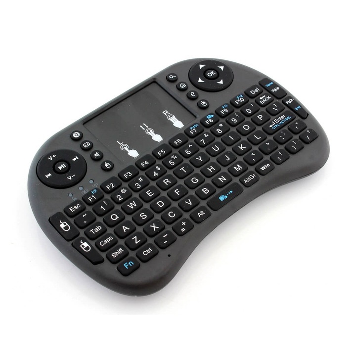 Mini tastatura Wireless cu touchpad, Raza de actiune pana la 10 m, Negru