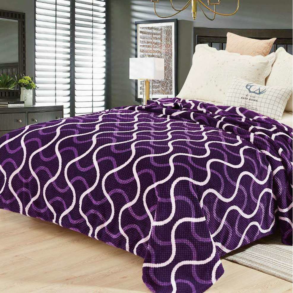 Patura Cocolino moale, gofrata mov cu model, punga cadou 200X230cm Gf31