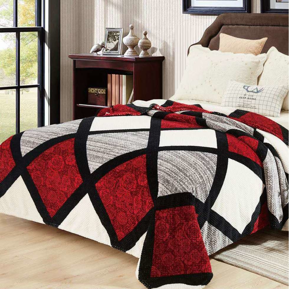 Patura Cocolino moale, gofrata rosu cu model, punga cadou 200X230cm Gf33
