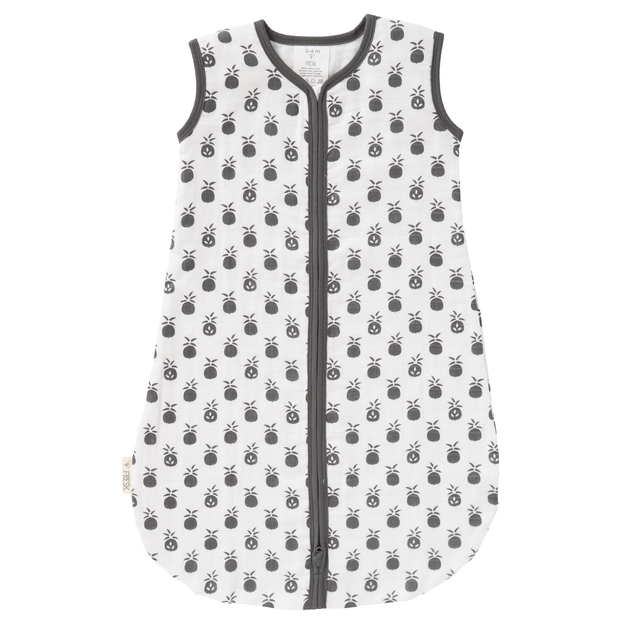 Sac de dormit de vara, Fresk, Pineapple anthracite, 12-18 luni, bumbac organic si muselina