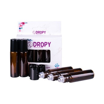 Dropy set 10 recipiente cosmetice sticlute roll-on 10 ml maro Dropy set 10 recipiente cosmetice sticlute roll-on 10 ml maro