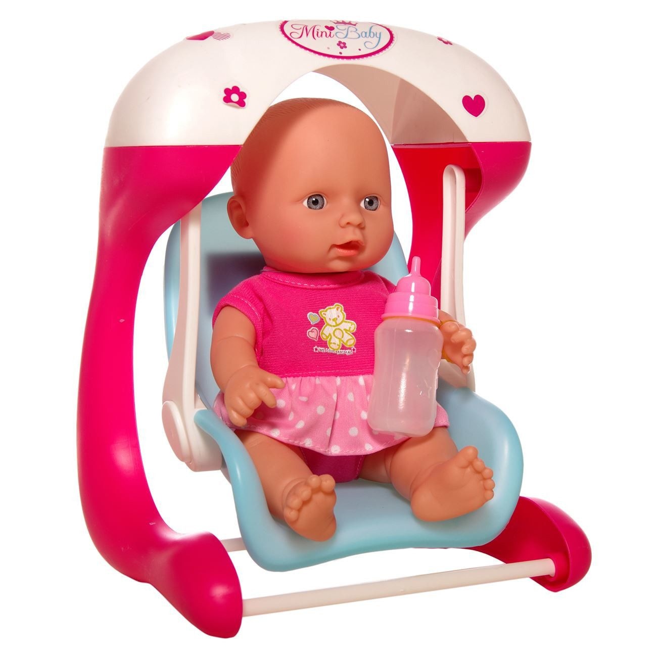 Papusa cu sunete, leagan, biberon, accesorii
