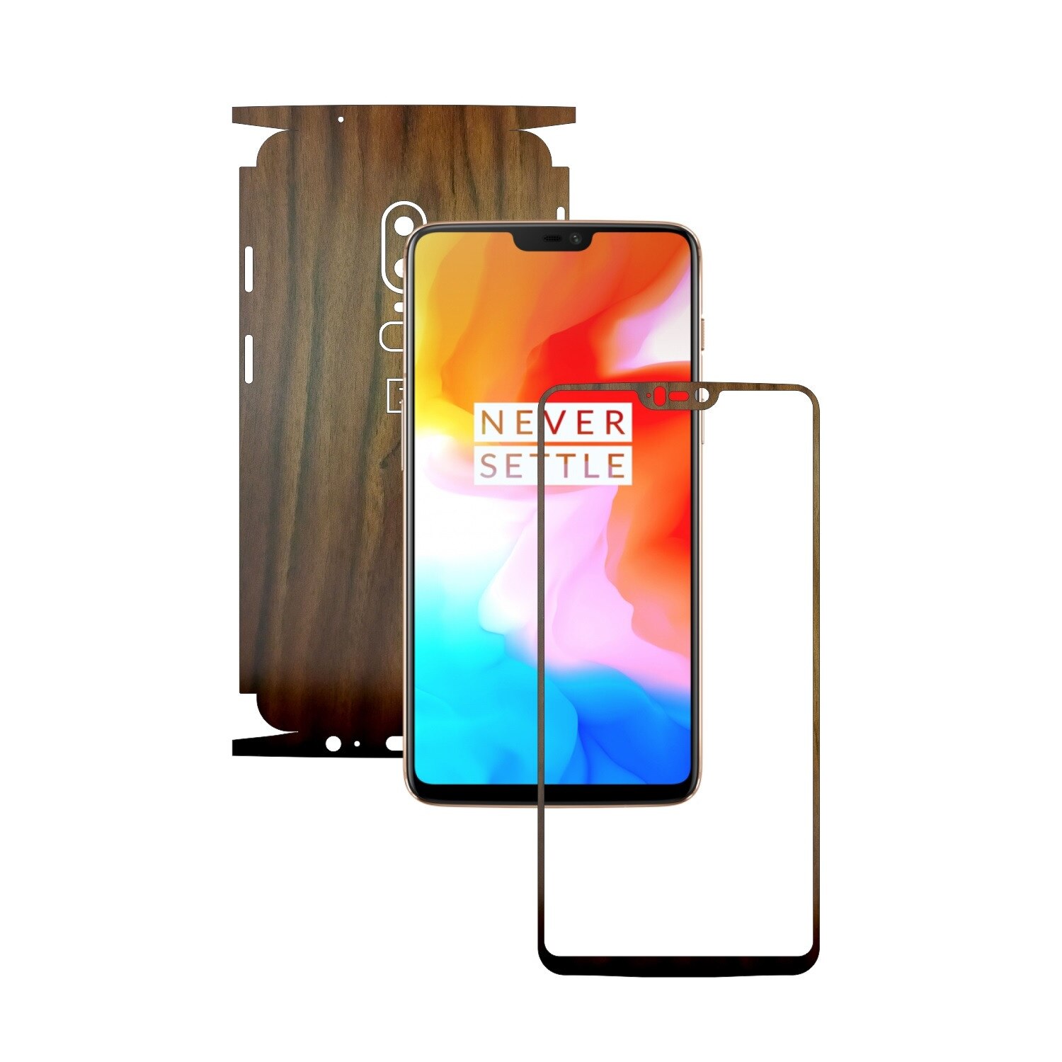 Folie de protectie Carbon Skinz, Husa de tip Skin Adeziv pentru Carcasa, Lemn Nuc Inchis dedicata OnePlus 6