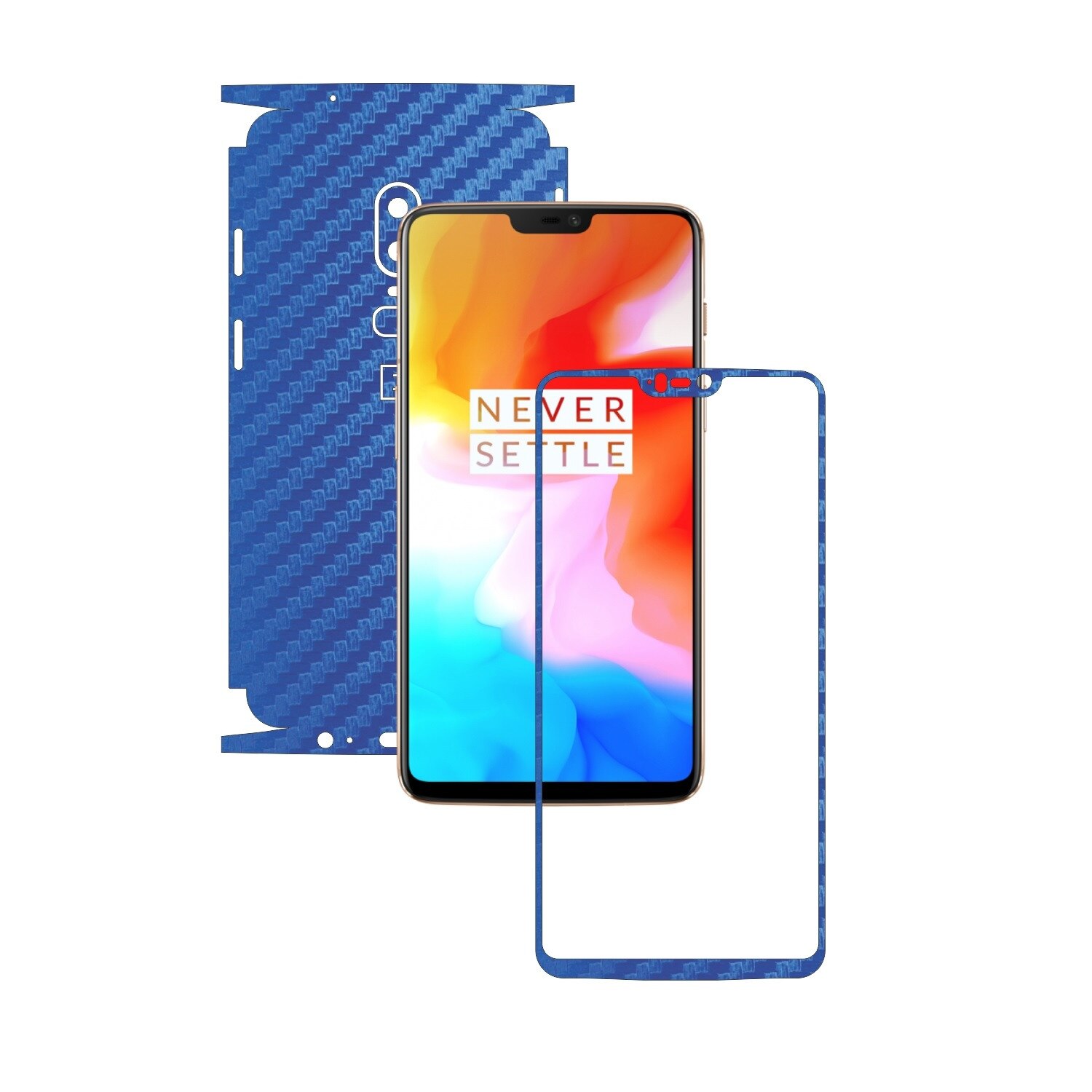 Folie de protectie Carbon Skinz, Husa de tip Skin Adeziv pentru Carcasa, Carbon Albastru dedicata OnePlus 6