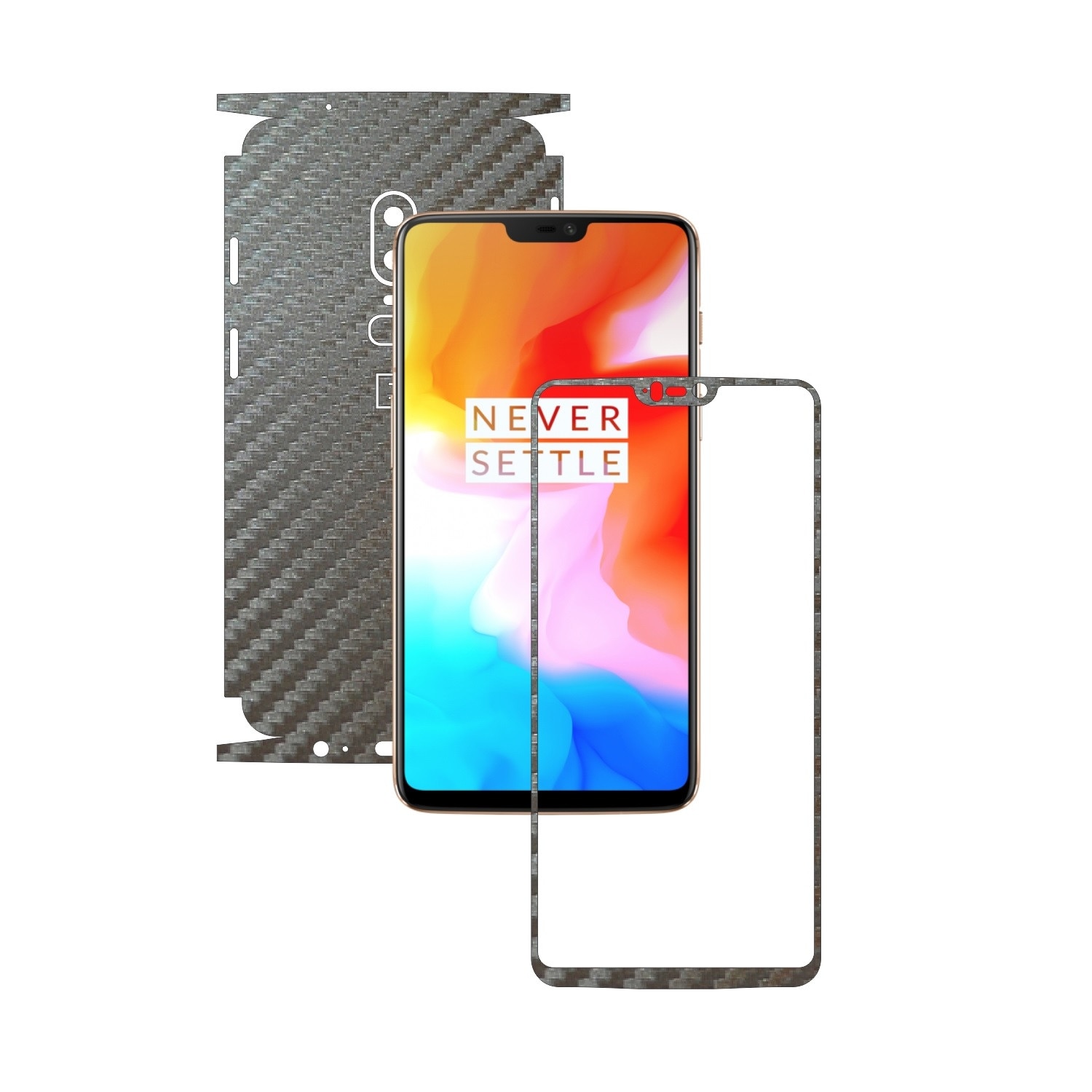 Folie de protectie Carbon Skinz, Husa de tip Skin Adeziv pentru Carcasa, Carbon Gri Argintiu dedicata OnePlus 6