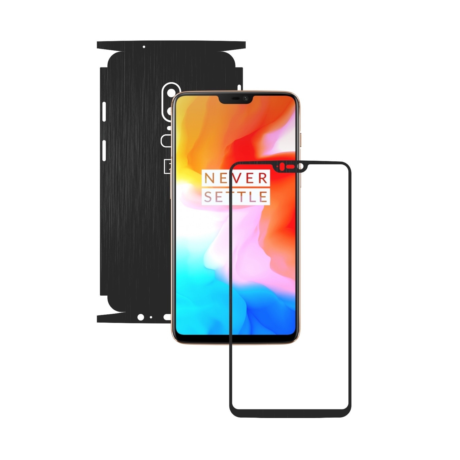 1 + 1 GRATUIT - OnePlus 6 - Brushed Negru - Folie de protectie Carbon Skinz, Husa Full Body Cover de tip Skin Adeziv pentru Rama Ecran,Carcasa Spate si Laterale