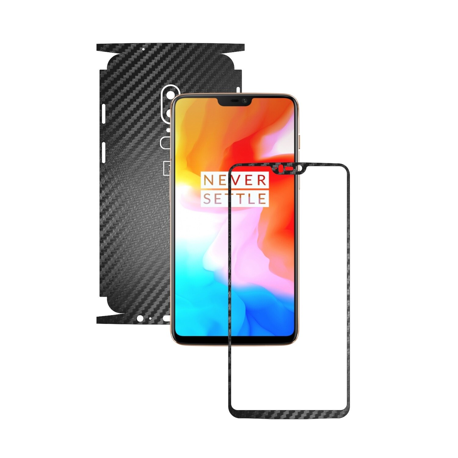 1 + 1 GRATUIT - OnePlus 6 - Carbon Negru - Folie de protectie Carbon Skinz, Skin Adeziv Full Body Cover pentru Rama Ecran,Carcasa Spate si Laterale