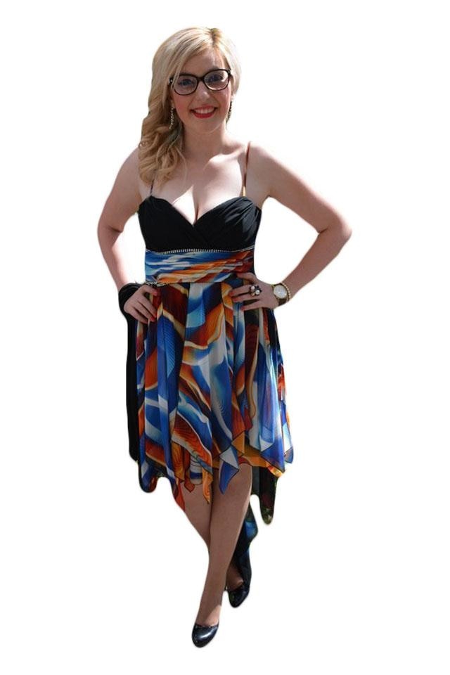 Rochie tinereeasca din voal si strasuri, D&J Exclusive, Multicolor