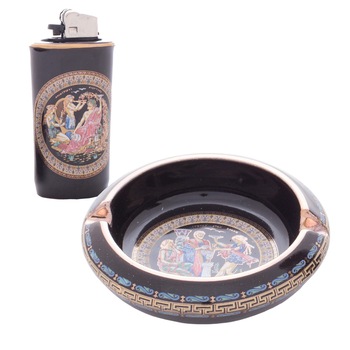 Set bricheta si scrumiera 12 cm, lucrata manual, aur 24k Set bricheta si scrumiera 12 cm, lucrata manual, aur 24k