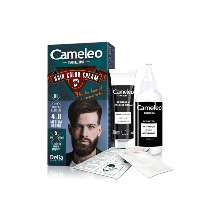 Vopsea pentru par, barba, mustata Cameleo Men saten mediu 4.0, Delia Cosmetics, 30 ml