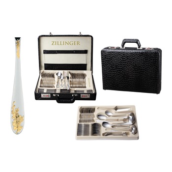 Set Tacamuri din inox inoxidabil Zillinger, 72 de piese in diplomat de piele Gisela Set Tacamuri din inox inoxidabil Zillinger, 72 de piese in diplomat de piele Gisela