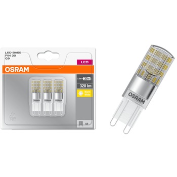 Set 3 becuri LED Osram Pin CL30, G9, 2.6W (30W), 320 lm, lumina calda Set 3 becuri LED Osram Pin CL30, G9, 2.6W (30W), 320 lm, lumina calda