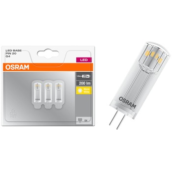 Set 3 becuri LED Osram Pin CL20, G4, 1.8W (20W), 200 lm, lumina calda Set 3 becuri LED Osram Pin CL20, G4, 1.8W (20W), 200 lm, lumina calda