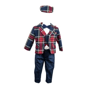 Costum botez Baby Boss in carouri bleumarin-rosii, varsta 3-6 luni Costum botez Baby Boss in carouri bleumarin-rosii, varsta 3-6 luni