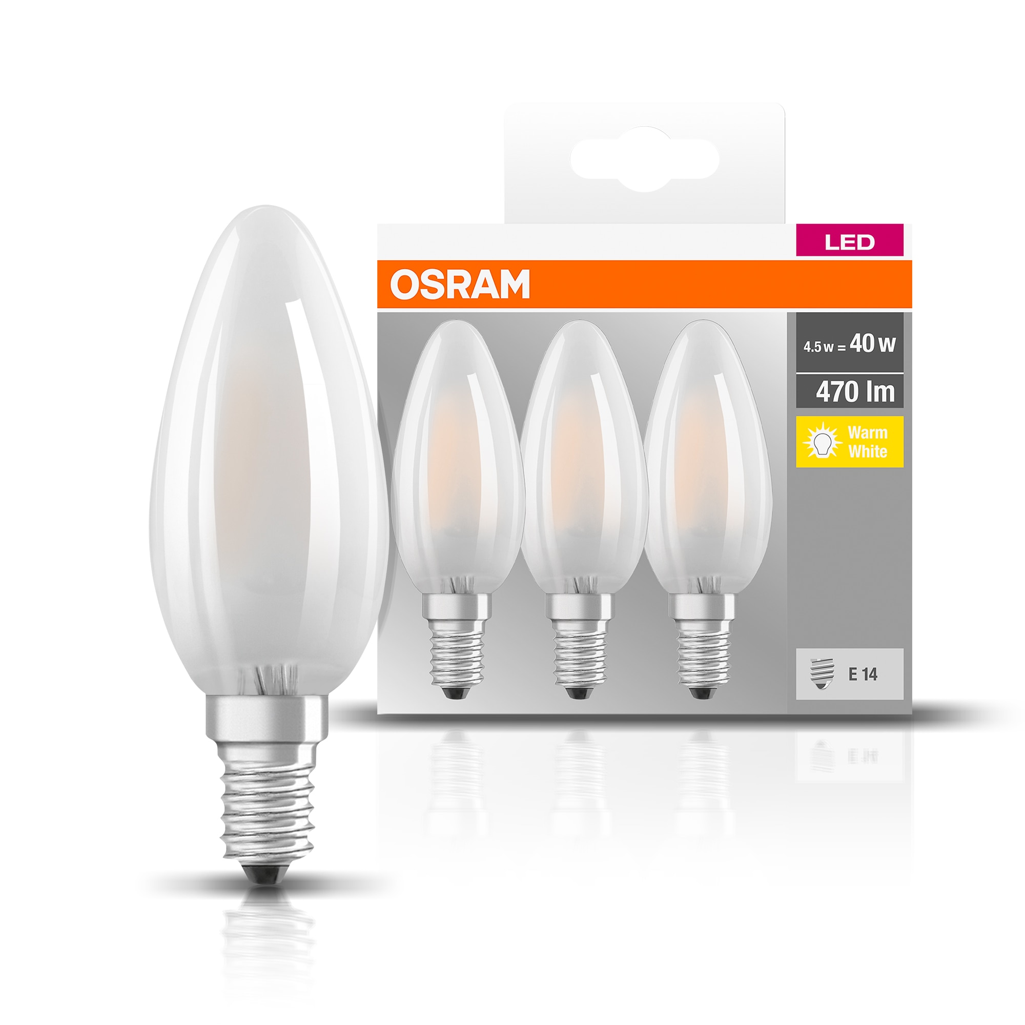 Set 3 Becuri Led Osram B40 E14 4w 40w 470 Lm Mat Lumina Calda Emagro 