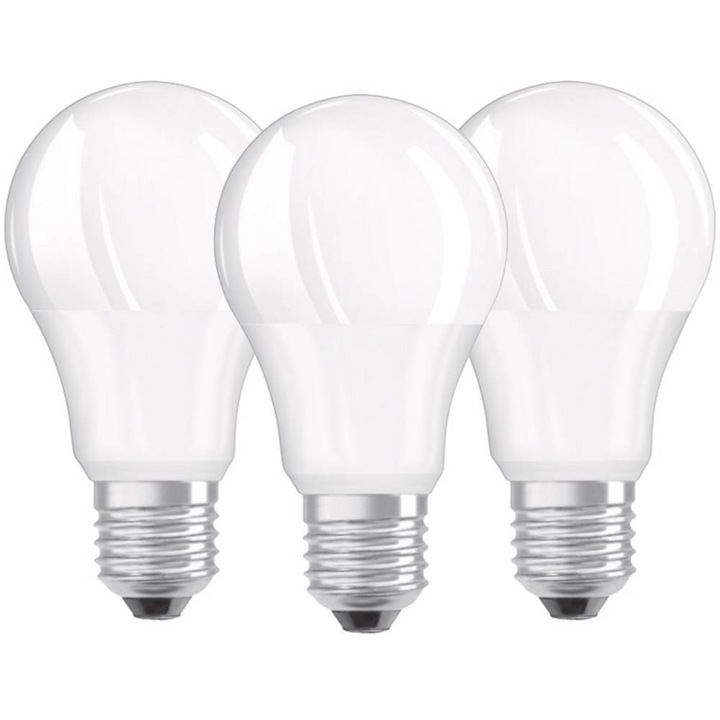 Комплект 3 LED крушки Osram Base, A75, E27, 10W (75W), 1055 lm, Топла светлина (2700K), Енергиен клас F