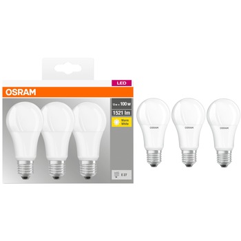 Set 3 becuri LED Osram Base Classic A100, E27, 13W (100W), 1521 lm, lumina calda (2700K) Set 3 becuri LED Osram Base Classic A100, E27, 13W (100W), 1521 lm, lumina calda (2700K)