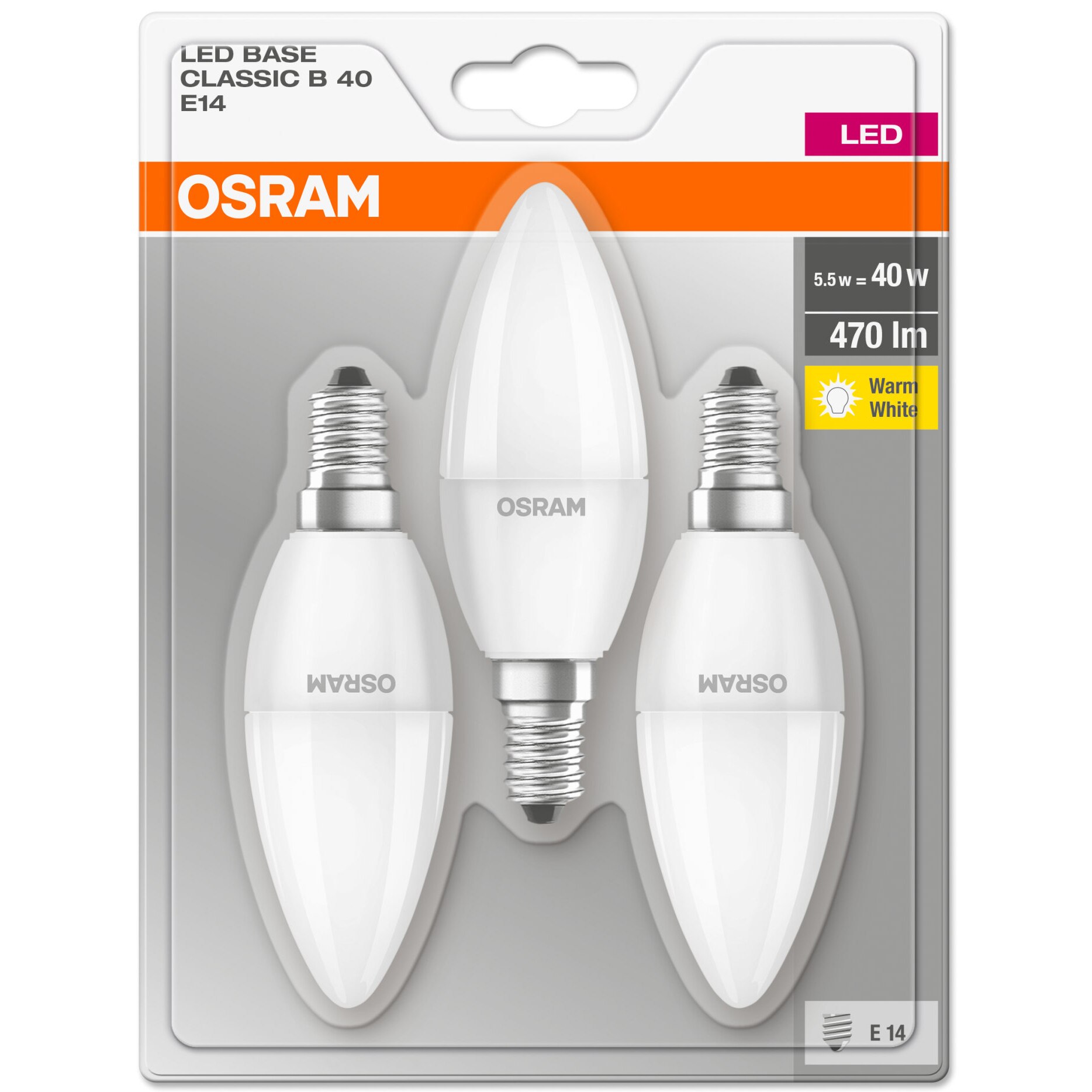 Комплект 3 крушки Led Osram B40 E14 5 5w 40w 470 лумена Матови