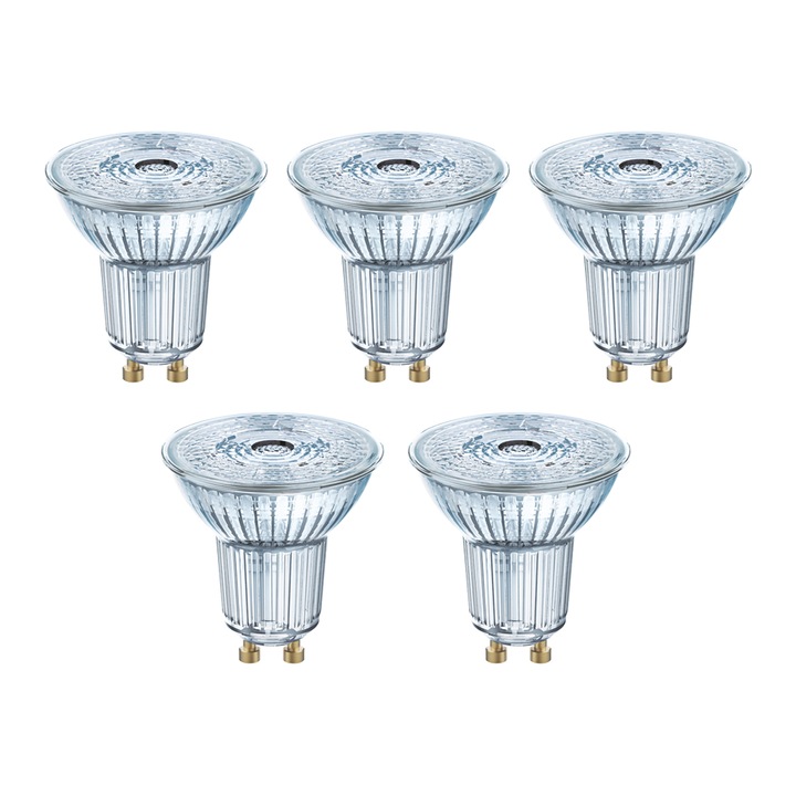 Комплект от 5 крушки LED Osram Par16 50, GU10, 4.3W (50W), 350 лумена, Топла светлина