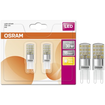 Set 2 becuri LED Osram Star Pin CL30, G9, 2.6W (30W), 320 lm, lumina calda (2700K) Set 2 becuri LED Osram Star Pin CL30, G9, 2.6W (30W), 320 lm, lumina calda (2700K)