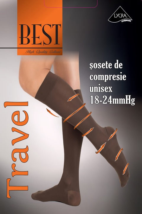 Sosete compresie UNISEX BEST Travel 18-24 mmHg XL Negru