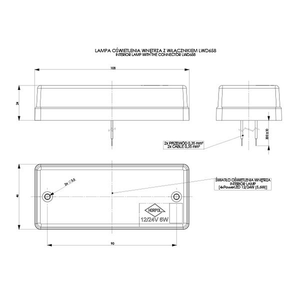 Lampa interior plafon, 108x46 LAM018/K=LWD658 LED, cu intrerupator 12/24V Horpol