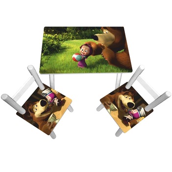 Masuta copii cu 2 scaunele Masha si Ursul, MDF si lemn Masuta copii cu 2 scaunele Masha si Ursul, MDF si lemn