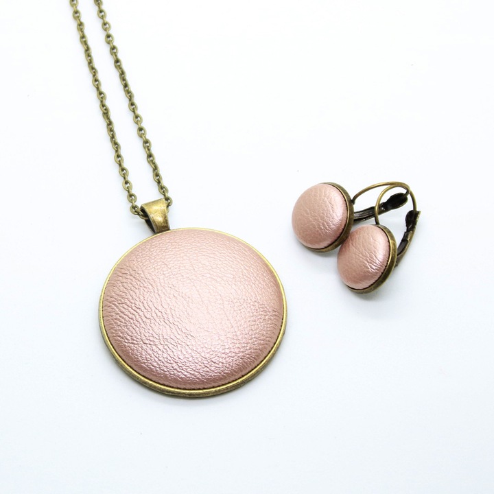 Set colier cu cercei POGA Salmon Pink