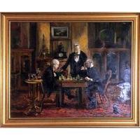 tablou pictat manual tablou reproducere celebra picturi celebre faimoase picturi celebre tablouri pictate tablouri reproduceri doi sahisti batrani tablou cu sah tablou inramat cu rama aurie pictura in ulei pe panza 87x64 cm imagen 3_0_
0