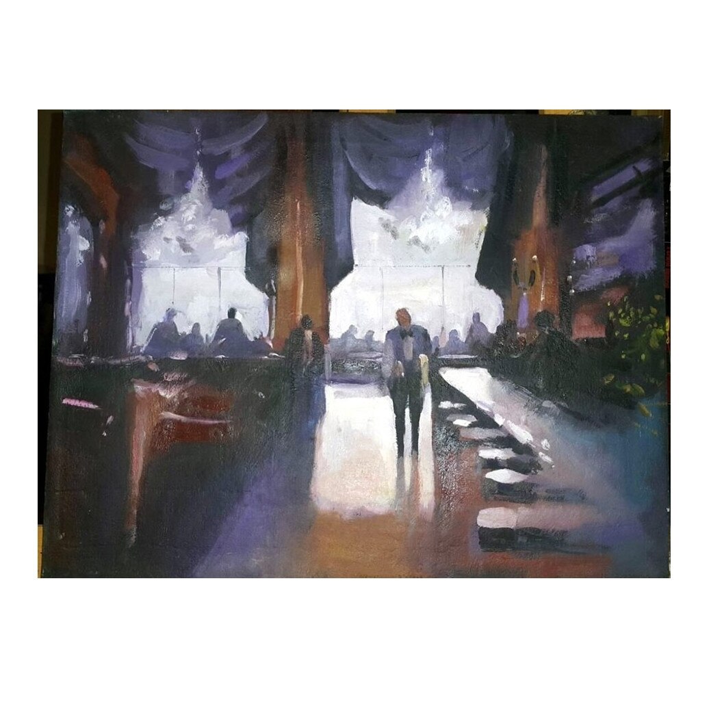 Casino, tablou cu peisaj Urban, Tablou abstract, pictura moderna contemporana, tablou decorativ. Pictura in ulei pe panza, tablou fara rama decorativa 49x39 cm