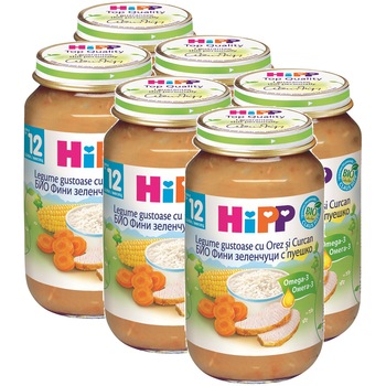 Pachet Meniu HIPP, Curcan cu legume, 220 g, de la 1 an, 6 buc Pachet Meniu HIPP, Curcan cu legume, 220 g, de la 1 an, 6 buc