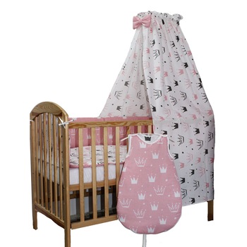 Lenjerie cu baldachin 7 piese, Princess roz, 120 x 60 cm Lenjerie cu baldachin 7 piese, Princess roz, 120 x 60 cm