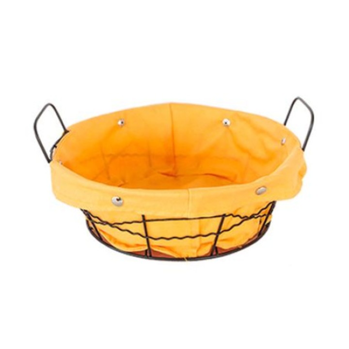 Cos rotund RAKI servire paine din metal cu panza culoare galbena 23x8cm