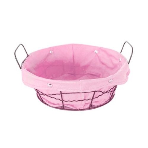Cos rotund RAKI servire paine din metal cu panza culoare roz 23x8cm