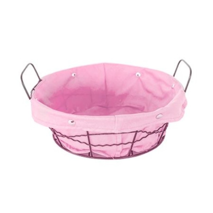 Cos rotund RAKI servire paine din metal cu panza culoare roz 23x8cm