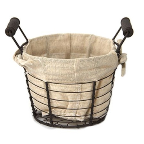 Cos rotund RAKI servire paine din metal cu manere lemn si panza textil 24x20,5xh19cm