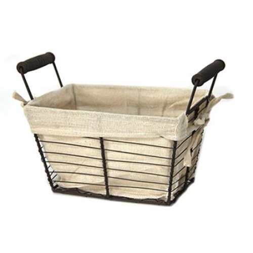 Cos dreptunghiular RAKI servire paine din metal cu manere lemn si panza textil 21,5x10xh15cm