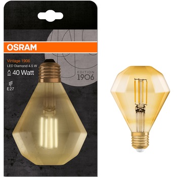 Bec LED Osram Vintage 1906 Diamond, filament auriu, E27, 4.5W (40W), 470 lm, lumina calda Bec LED Osram Vintage 1906 Diamond, filament auriu, E27, 4.5W (40W), 470 lm, lumina calda