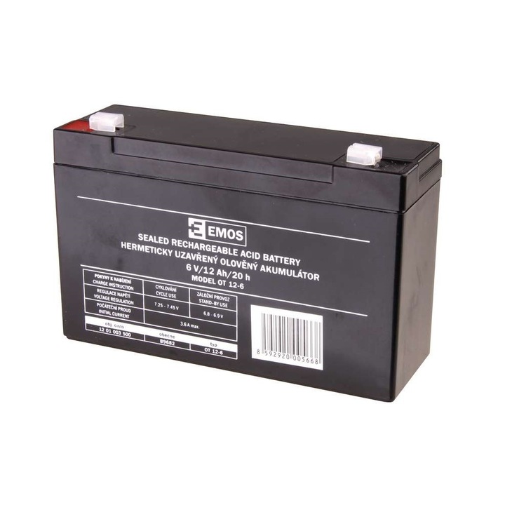 Оловна акумулаторна батерия Emos 3125, 6V - 12Ah, Fa 4.7